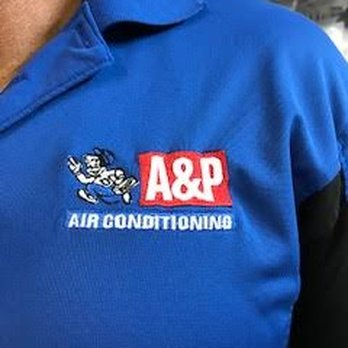 A&P Air Conditioning embroidered logo on a royal blue work polo.